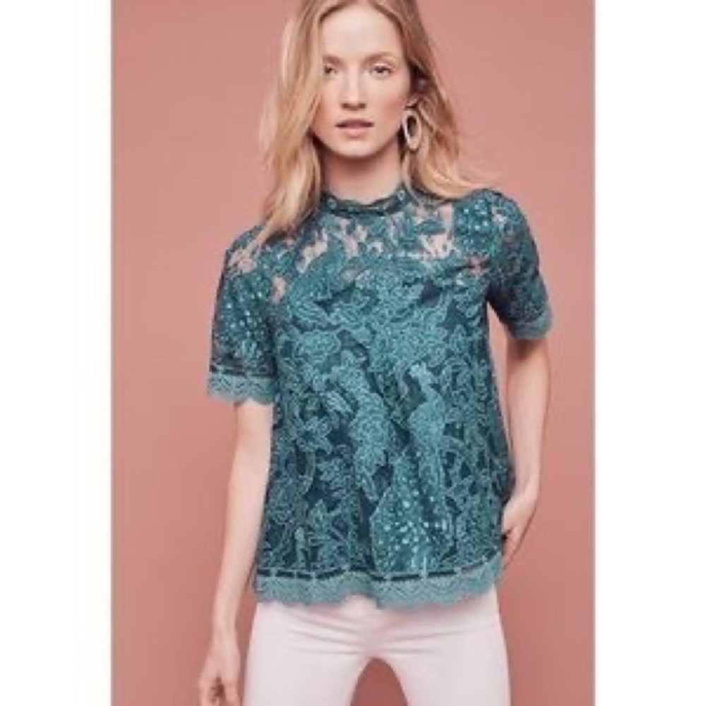 Anthropologie/HD in Paris Lace Meadows Top Teal